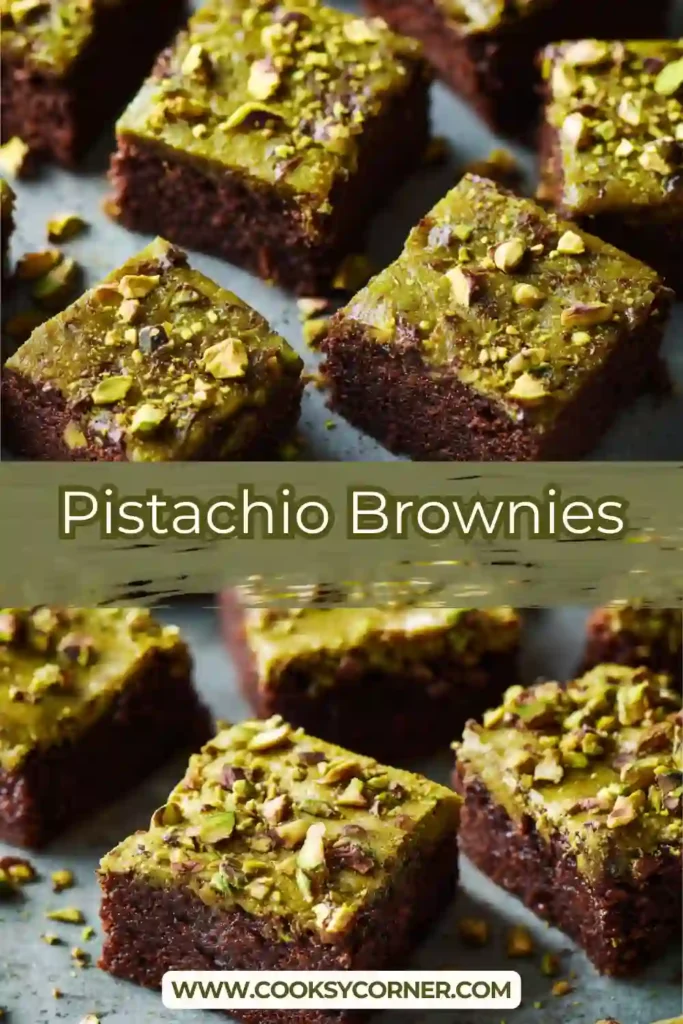 Rich Pistachio Brownies with creamy ganache topping.