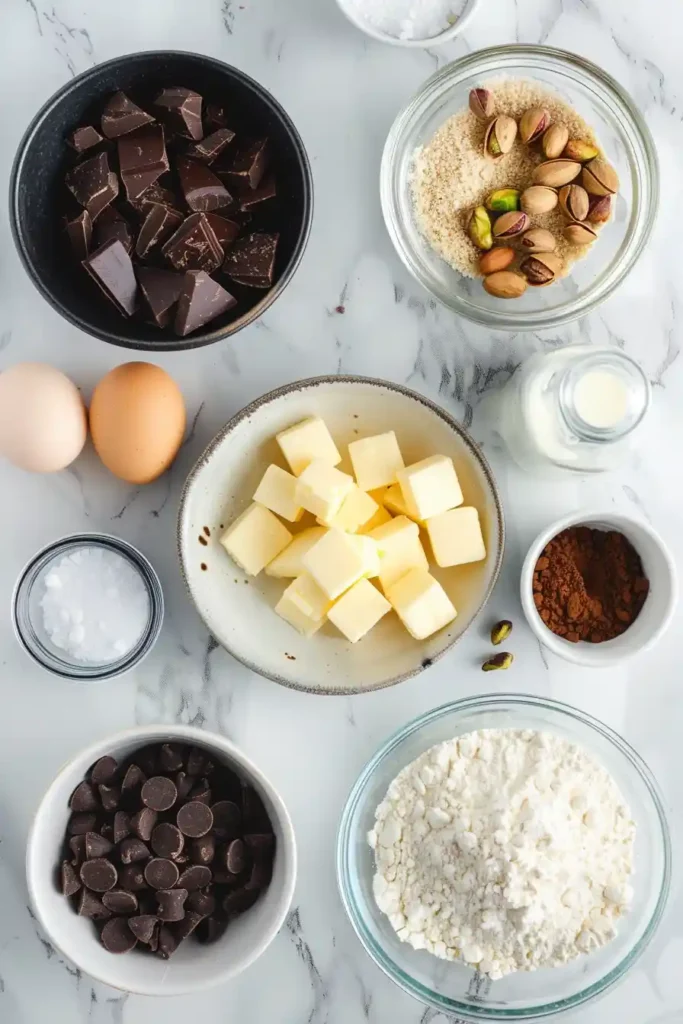Homemade Pistachio Brownies with crunchy pistachio topping.