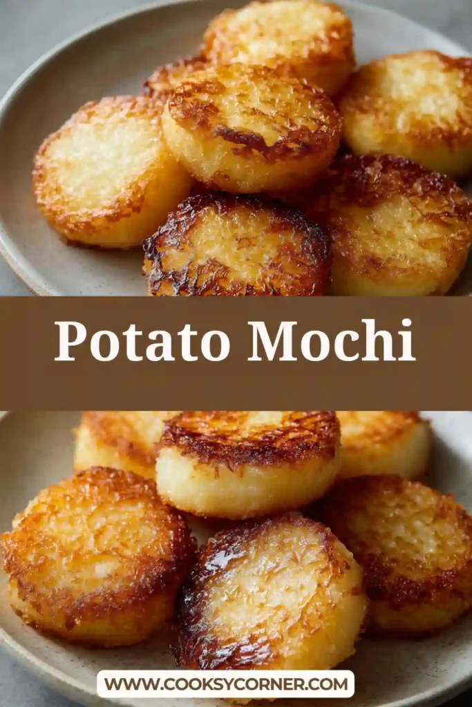 Golden brown potato mochi glazed in soy butter sauce with melted cheese inside.
