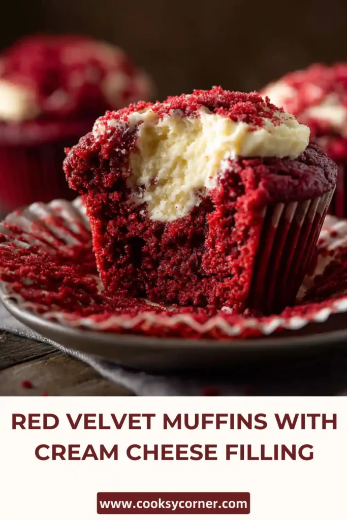 Bakery-style Red Velvet Muffins with Cream Cheese Filling arranged on a plate.