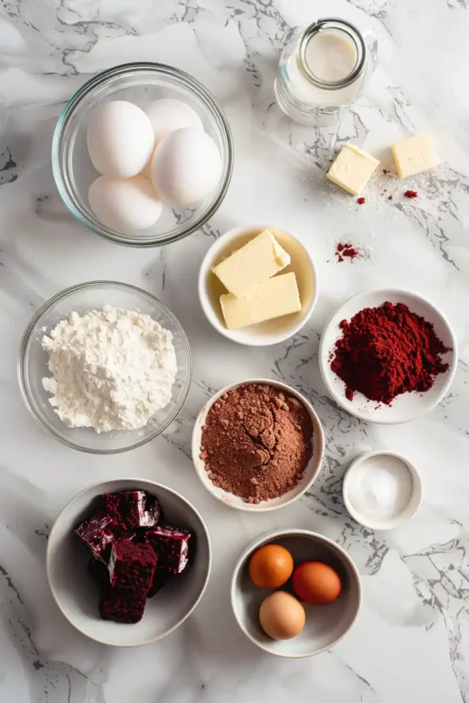 Split red velvet muffin revealing creamy cheesecake center and tender crumb.