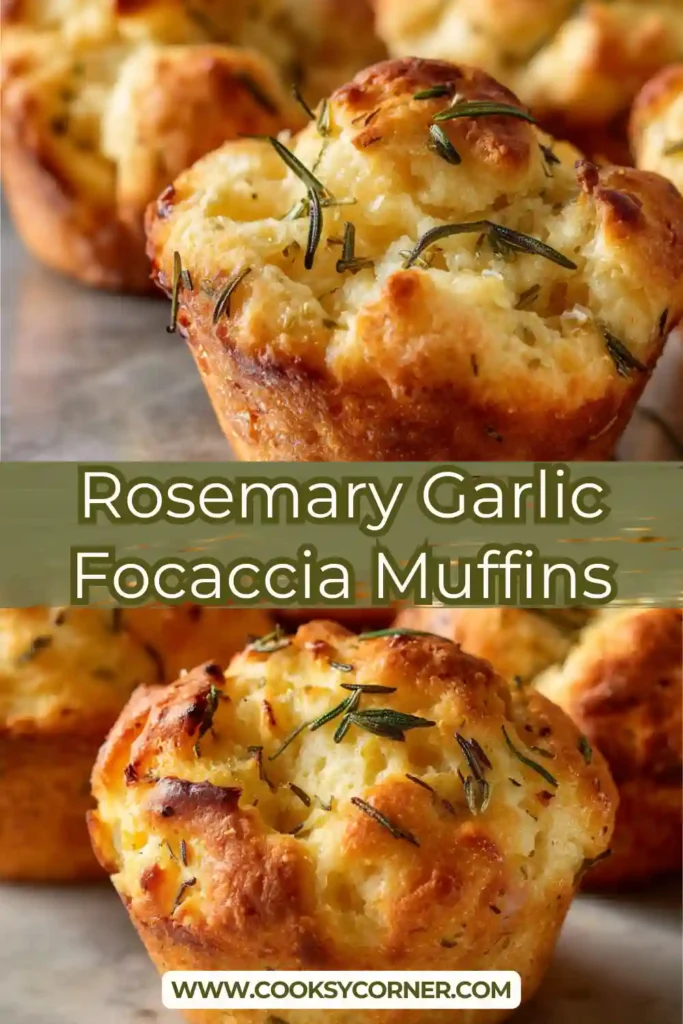 Rosemary Garlic Focaccia Muffins baked until golden brown with visible rosemary and garlic on top.