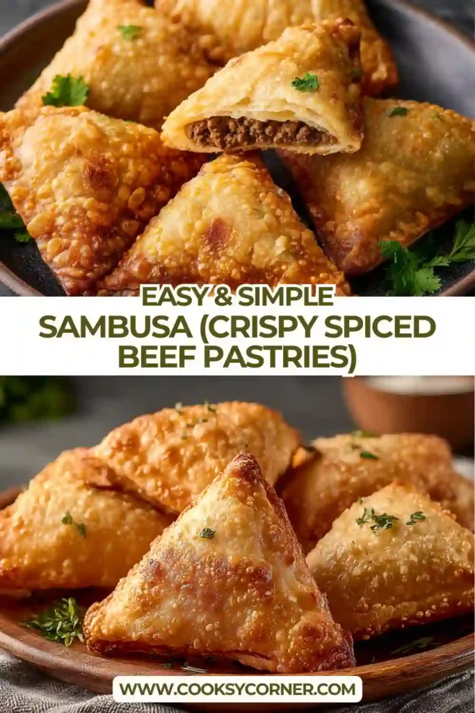 Sambusa pastries filled with spiced ground beef.