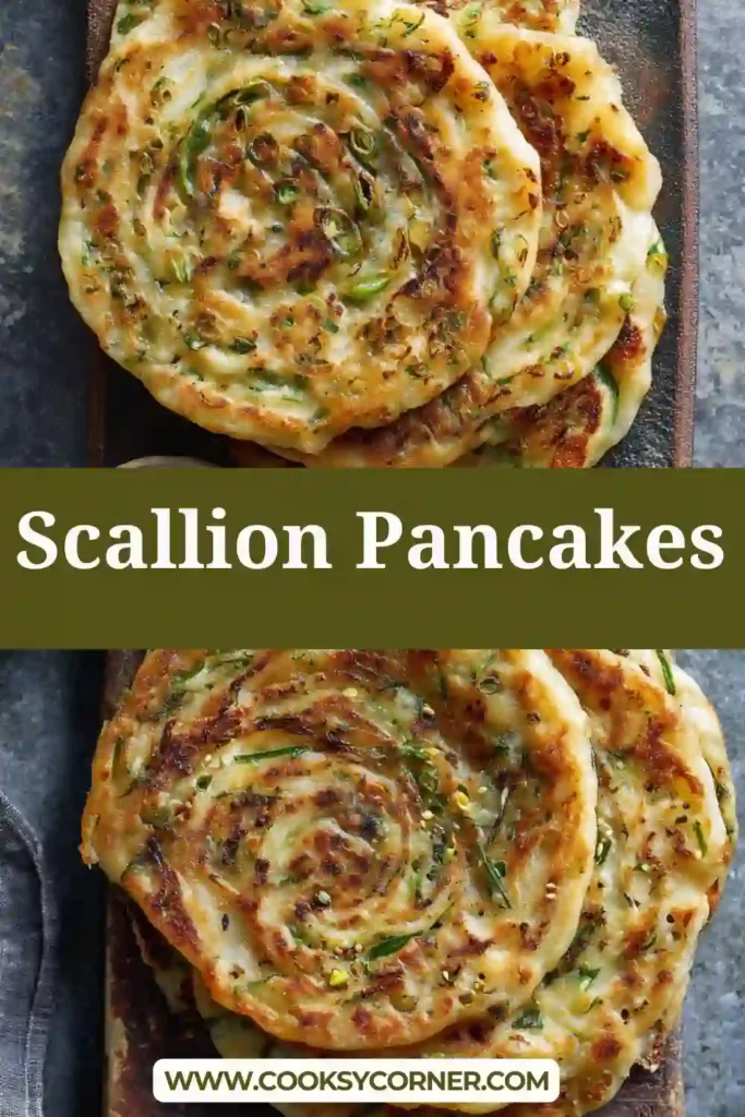 Crispy scallion pancakes in a skillet