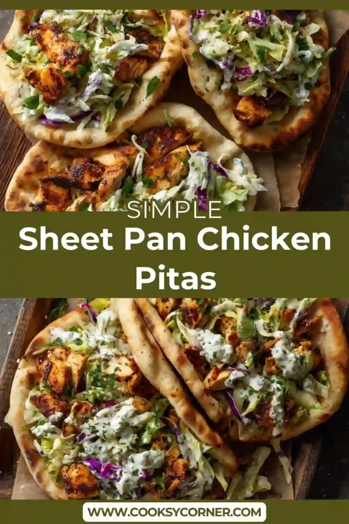 Sheet Pan Chicken Pitas filled with caramelized chicken, creamy cabbage slaw, and avocado in warm pita bread.