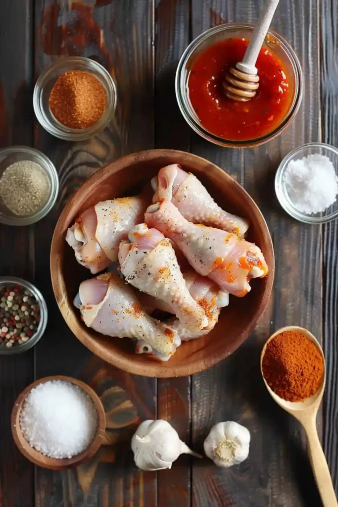Sweet and smoky slow cooker drumsticks garnished and ready to serve.