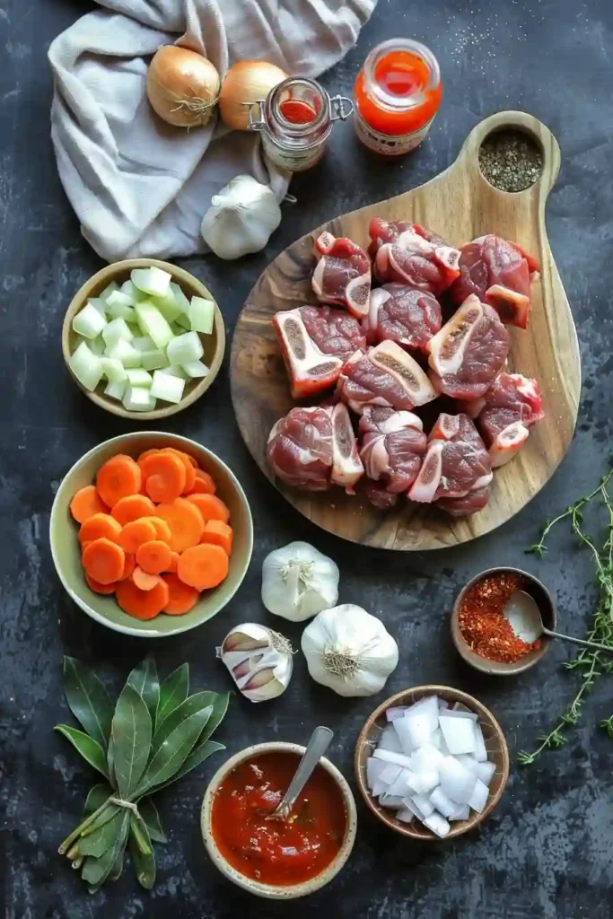 Hearty slow cooked oxtail with creamy butter beans and fresh thyme garnish.