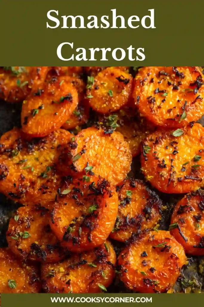 Oven roasted smashed carrots with golden brown crispy edges.