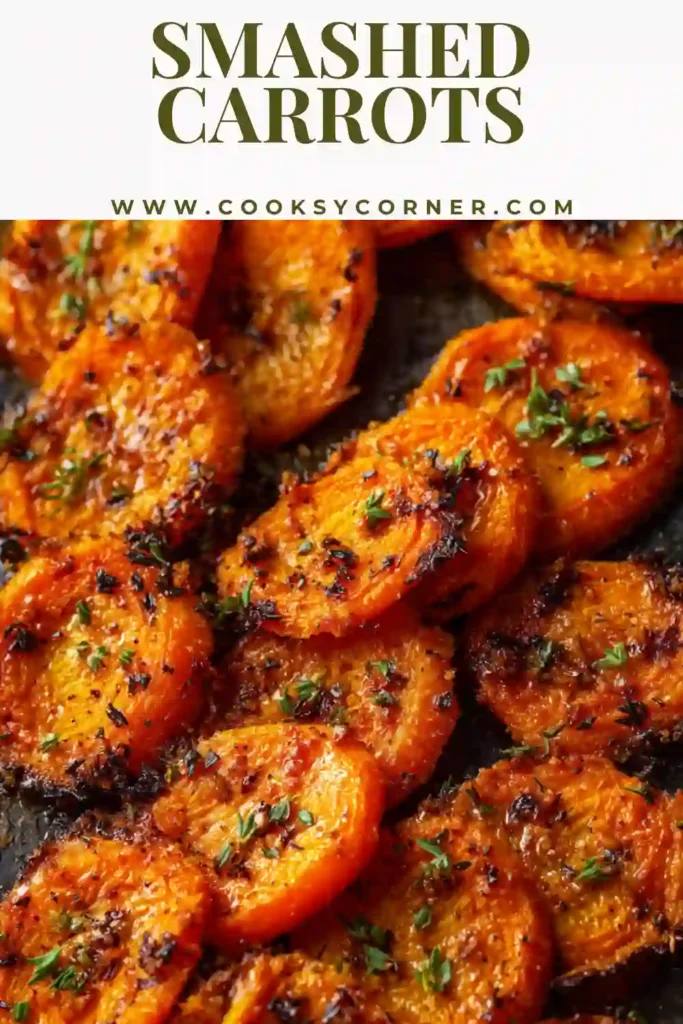 Close-up of crispy smashed carrots brushed with butter and sprinkled with brown sugar.