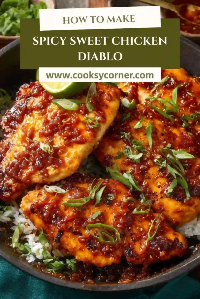 Close-up of sweet and spicy chicken breast drizzled with honey hot sauce glaze.