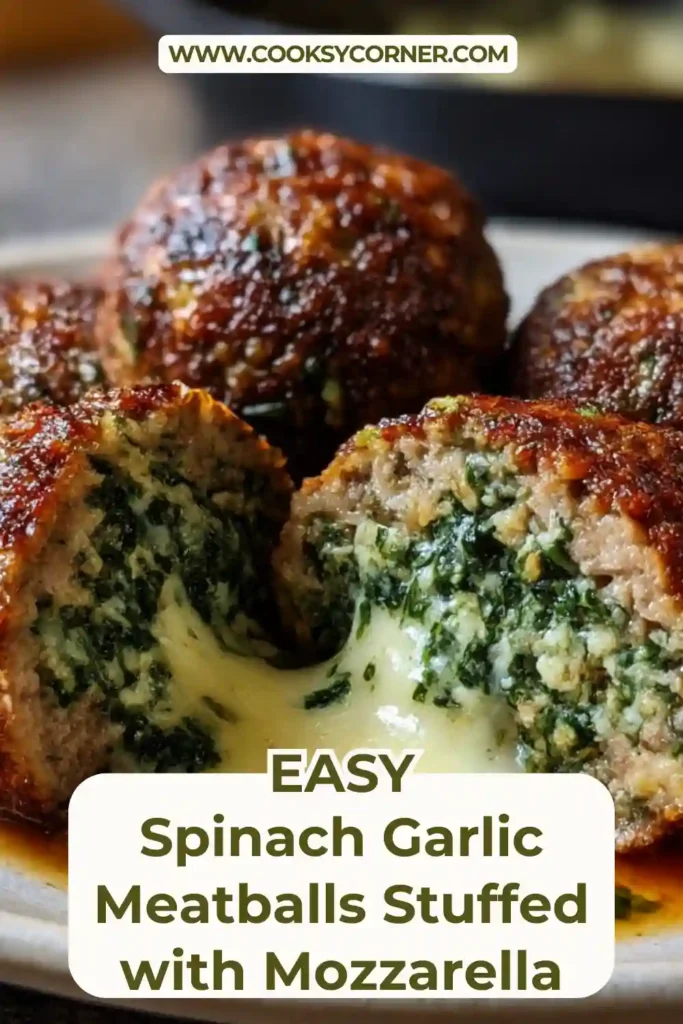 Juicy spinach meatballs with melted mozzarella center.