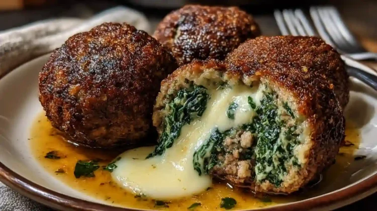 Spinach Garlic Meatballs Stuffed with Mozzarella | Cooksy Corner