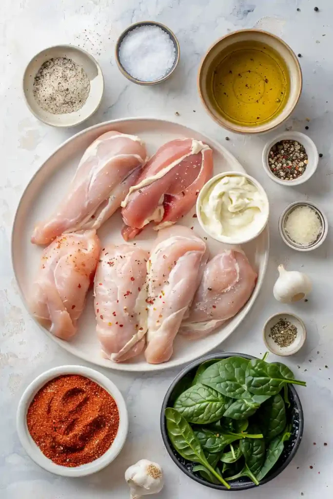 Oven baked stuffed chicken with spinach and Parmesan.