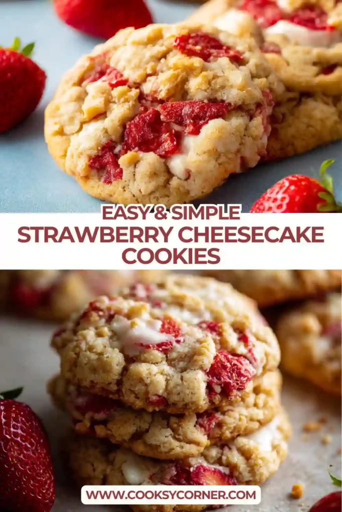 Strawberry cheesecake cookies baked until golden with visible graham cracker topping and creamy centers.