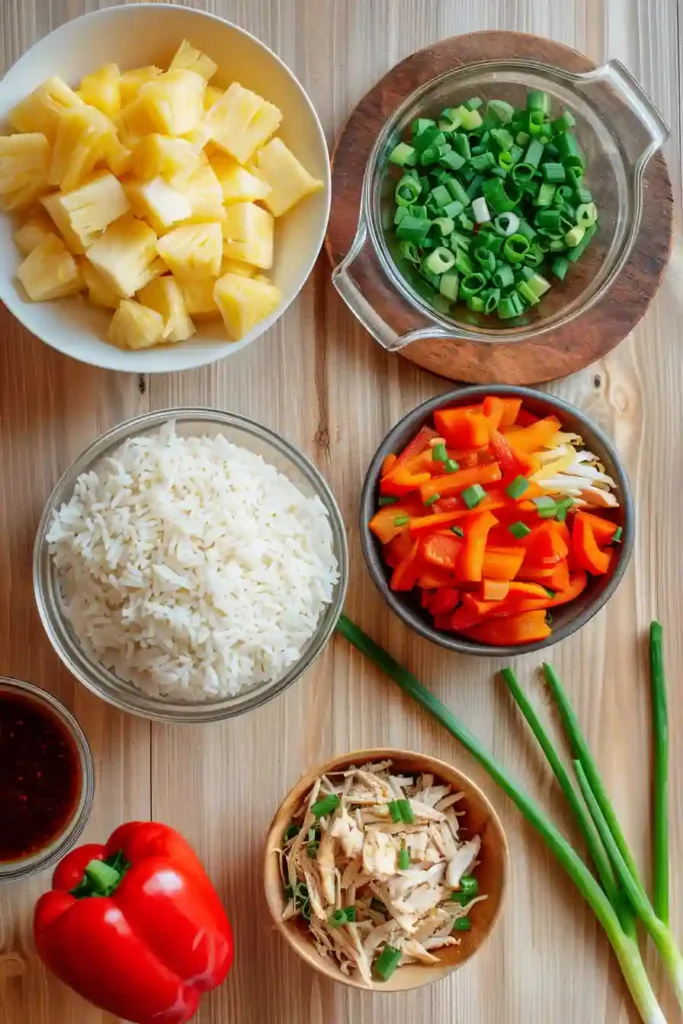 Close-up of cheesy teriyaki pineapple chicken stuffed pepper.