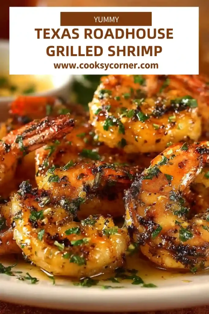 Close-up of grilled shrimp inspired by Texas Roadhouse, seasoned with smoked paprika and herbs and garnished with fresh parsley.