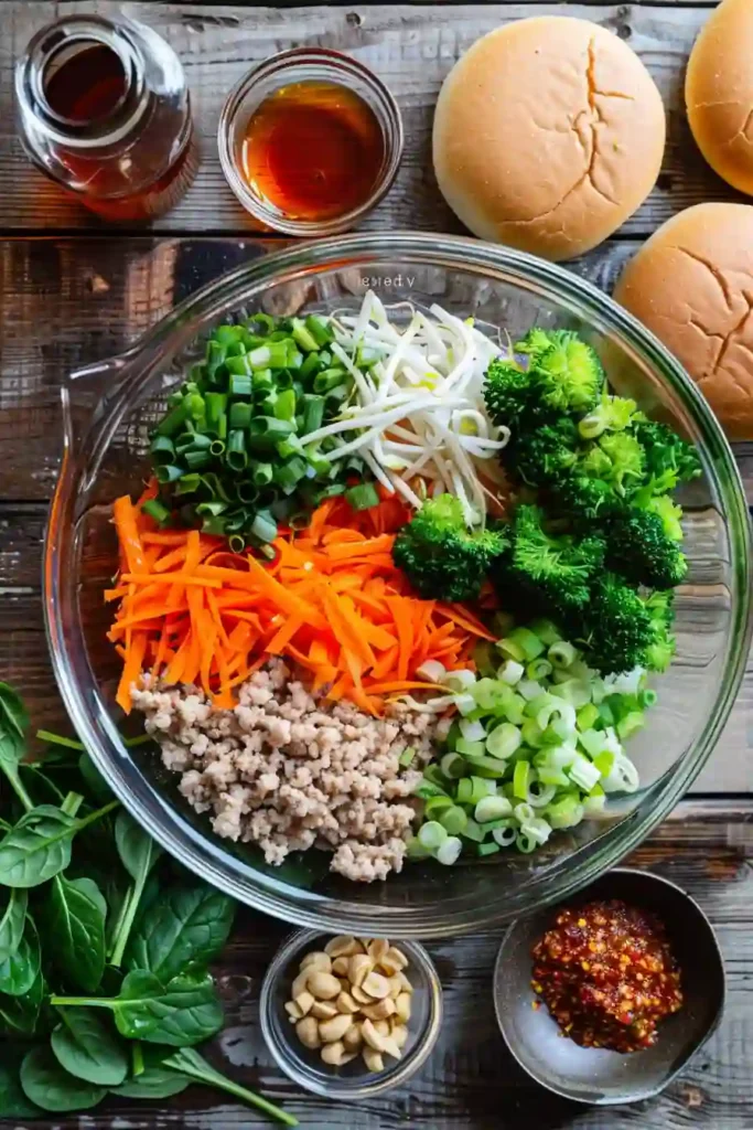 Healthy turkey burger with Asian flavors and smooth peanut topping.