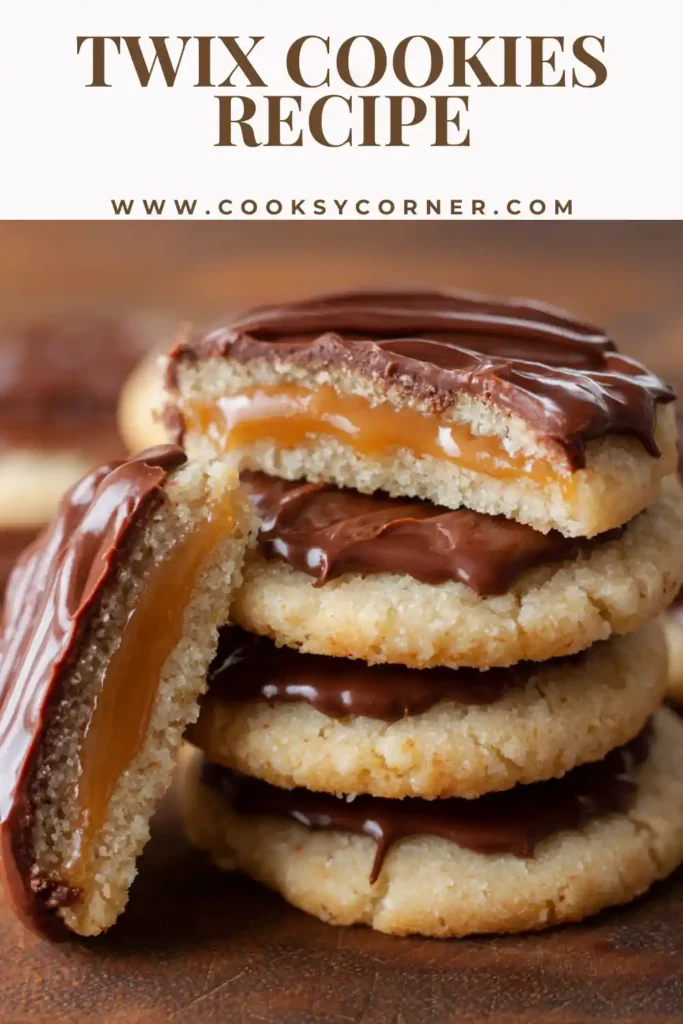 A plate of Twix Cookies stacked neatly, highlighting the caramel chocolate layers. Perfect dessert for parties.