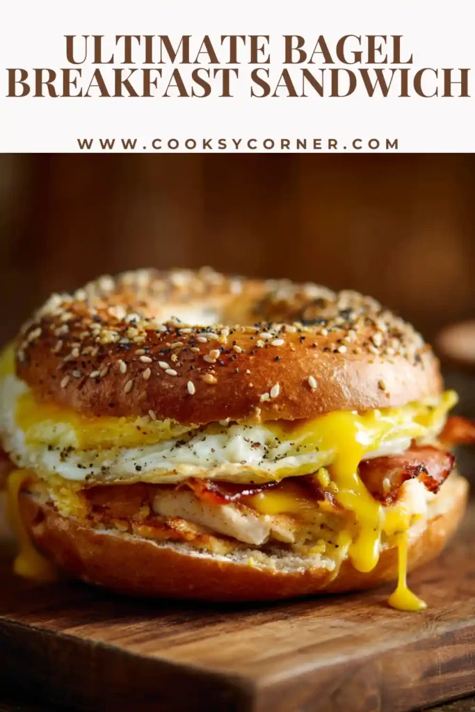 Egg and cheese bagel breakfast sandwich layered with chicken sausage and creamy avocado.