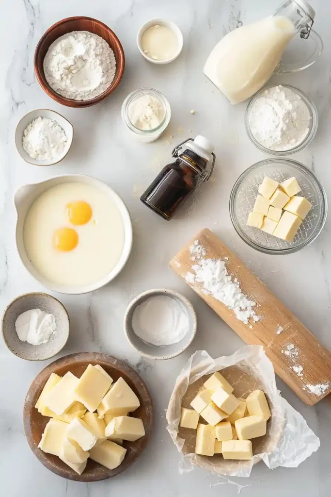 Homemade custard squares chilled and sliced into neat layered pieces.
