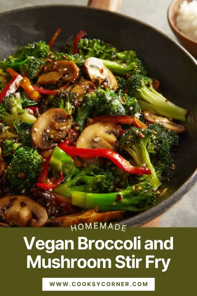 Broccolini and mushrooms stir fried until crisp and glossy.