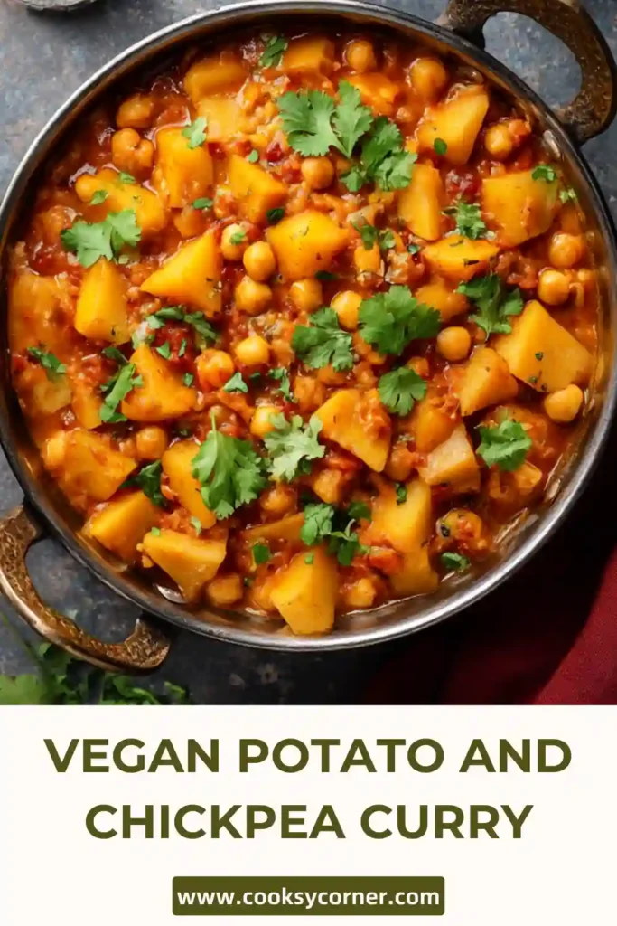Hearty vegan potato curry with chickpeas and spices.