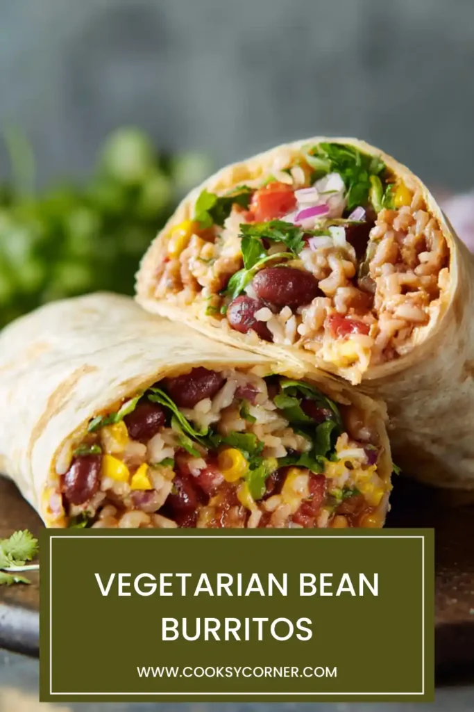Bean burrito wrapped and sliced to show colorful filling.