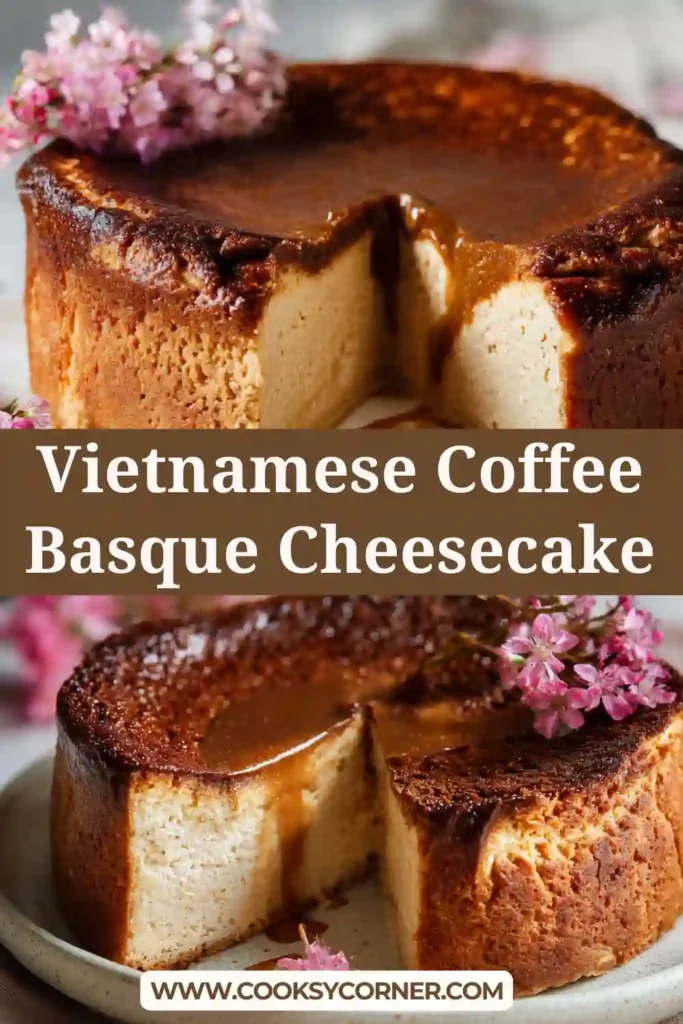 Vietnamese Coffee Basque Cheesecake with caramelized top and creamy espresso center.