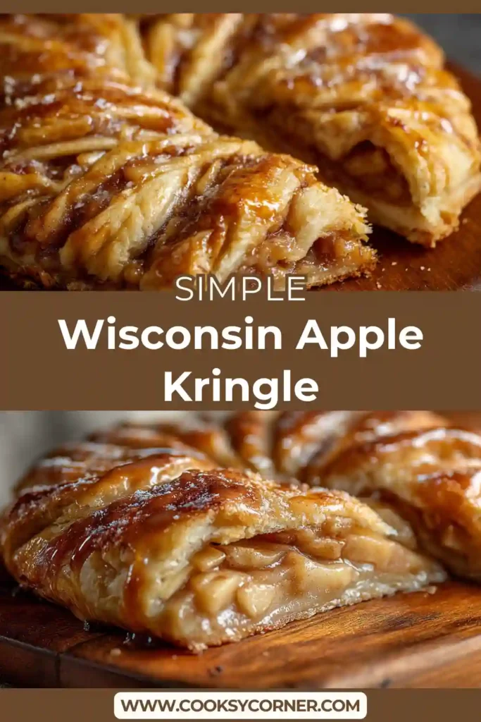 Wisconsin Apple Kringle shaped into an oval ring with glossy vanilla glaze.