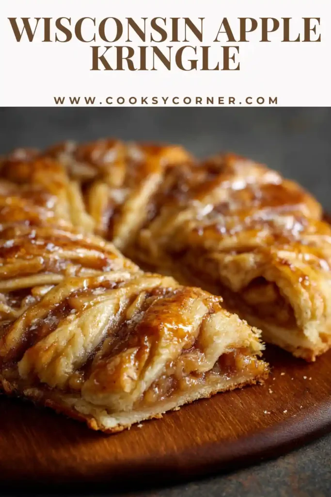 Homemade Wisconsin Apple Kringle on a parchment-lined tray.Apple Kringle