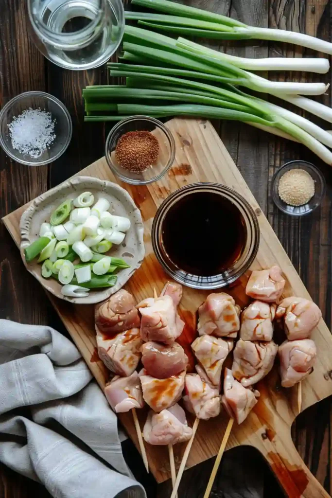 Grilled chicken thigh skewers caramelized with authentic yakitori glaze.