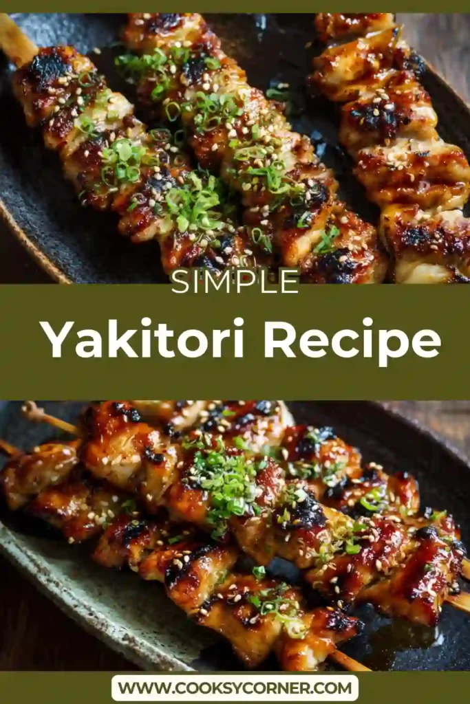 Close-up of Japanese chicken skewers brushed with sweet savory yakitori sauce.
