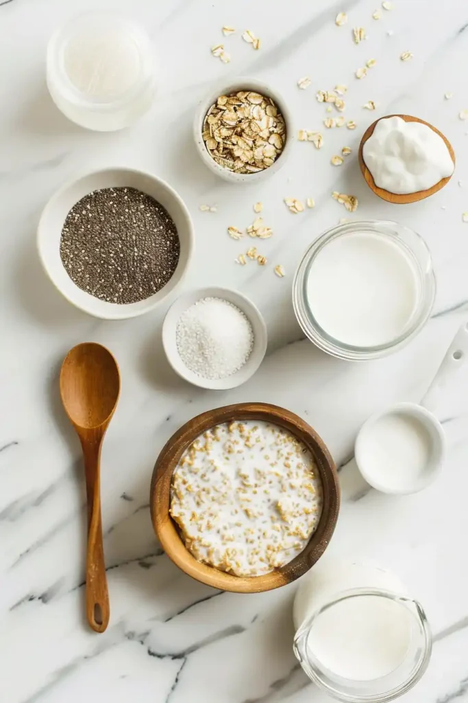 Healthy brown sugar overnight oats with yogurt and oats.