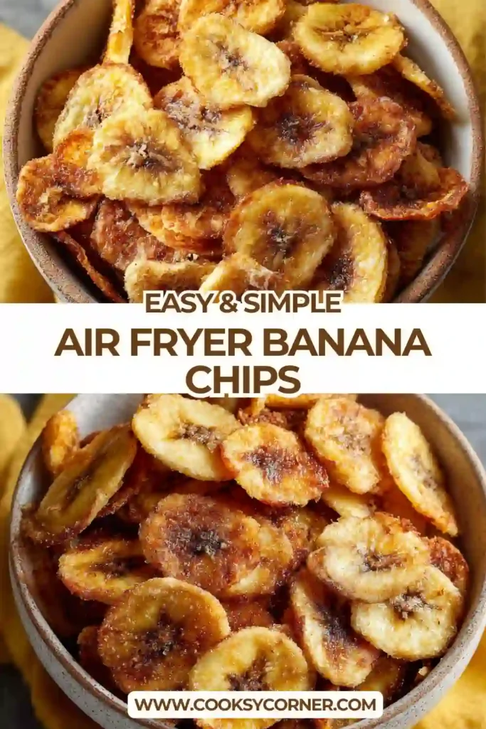 Homemade air fryer banana chips with cinnamon sugar seasoning.