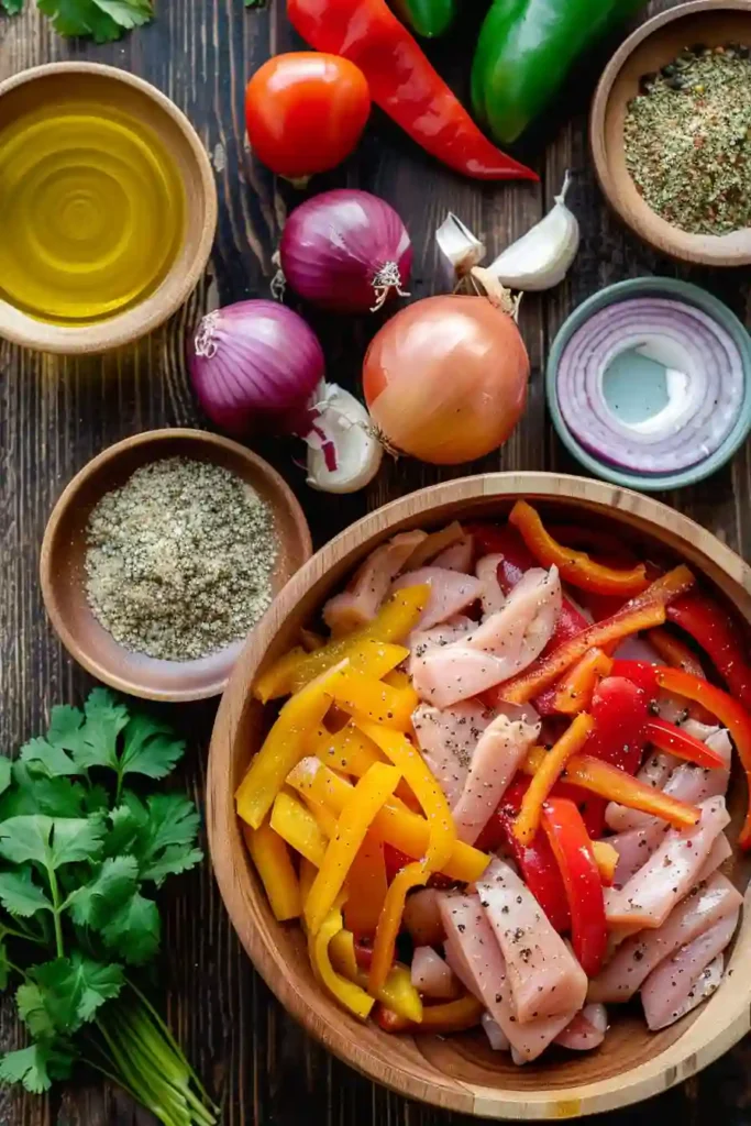 Homemade air fryer fajita chicken with bell peppers.