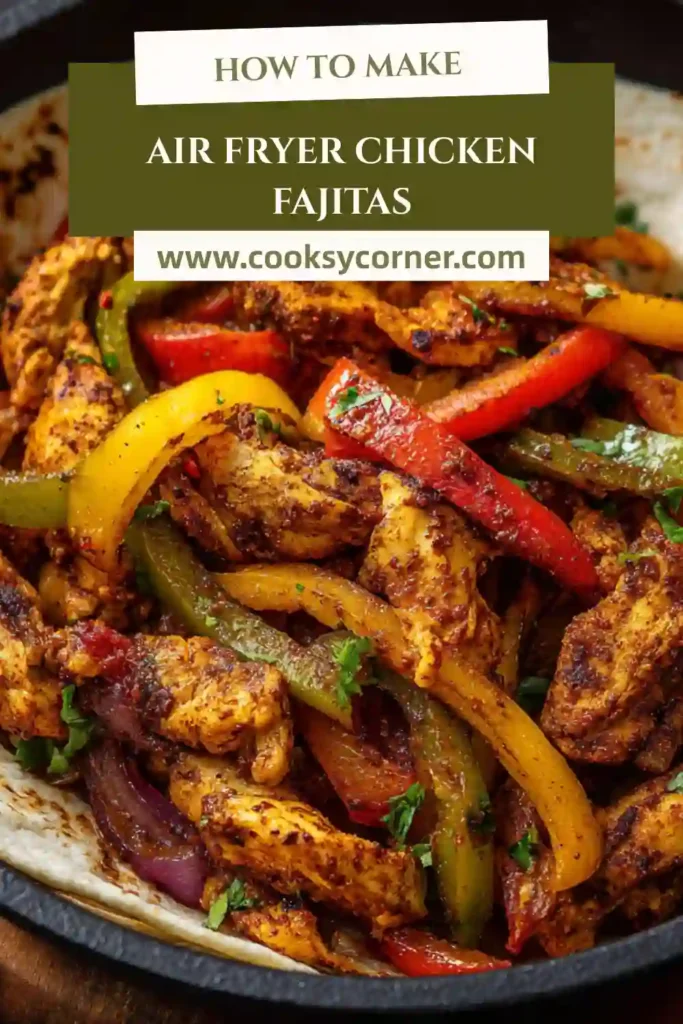 Air fryer chicken fajitas with roasted peppers and onions.