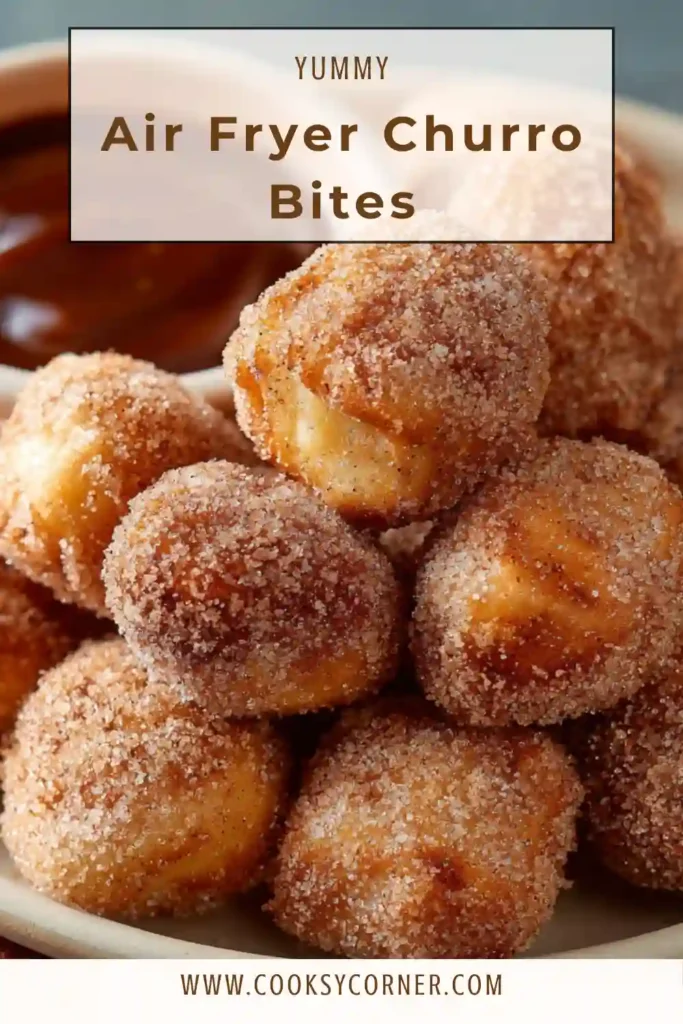 Crispy homemade air fryer churro bites rolled in cinnamon sugar and served warm.