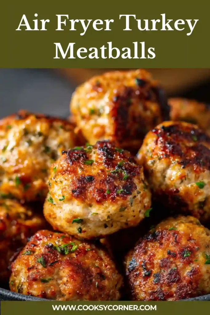 Homemade turkey meatballs arranged neatly with parsley garnish and light seasoning.