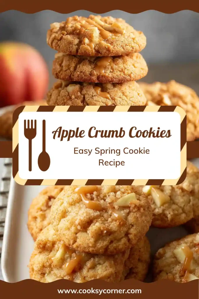 Close-up of apple crumb cookies showing juicy apple filling and crisp crumb topping texture.