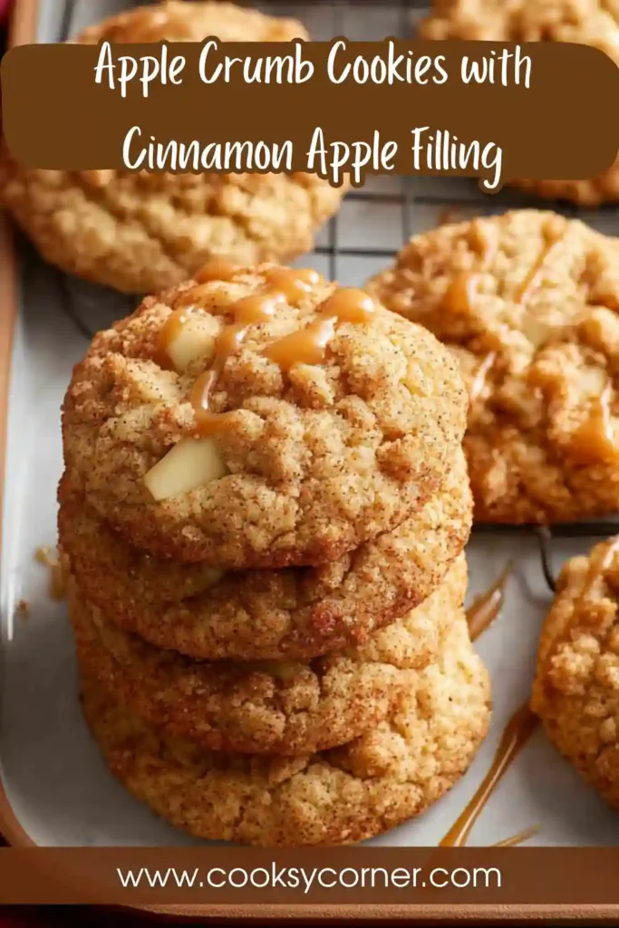 Homemade apple crumb cookies with golden topping and tender cookie base, perfect fall dessert presentation.
