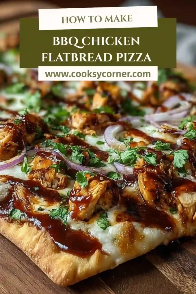 BBQ chicken flatbread pizza with melted cheese, red onions, and fresh cilantro.