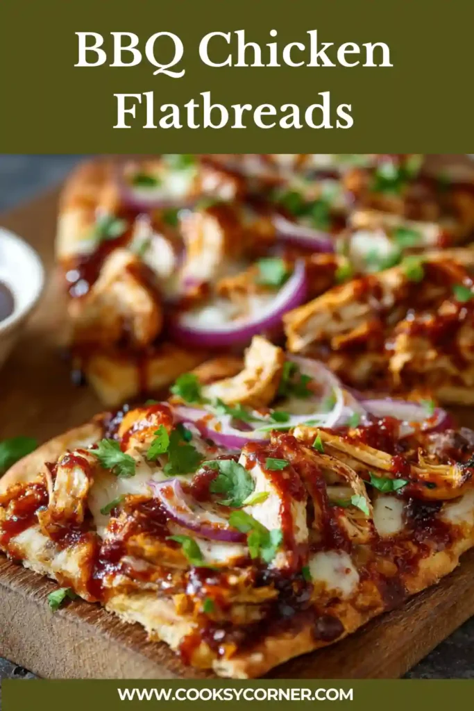 Homemade BBQ chicken flatbreads baked with cheese and vegetables.