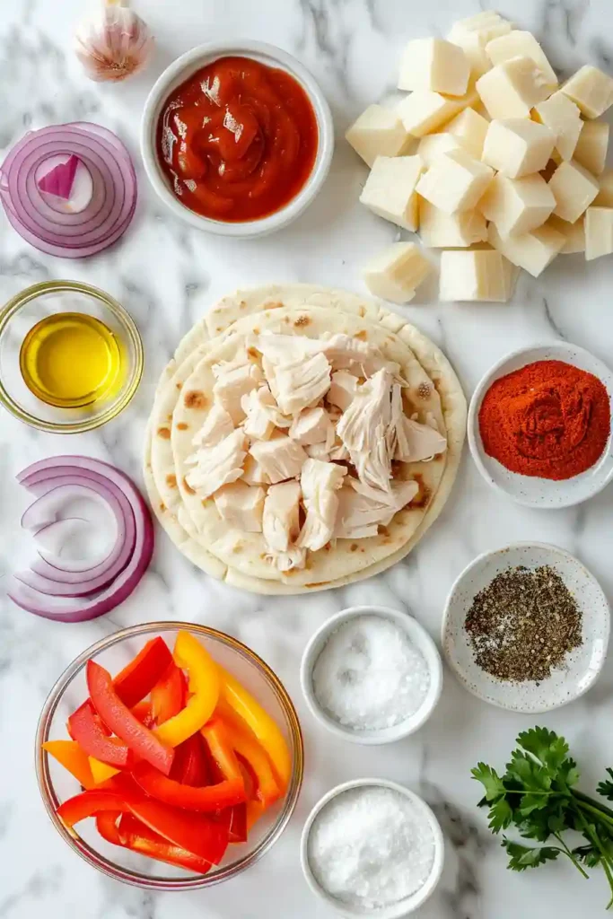 Close-up of BBQ chicken flatbread with smoky sauce and mozzarella.