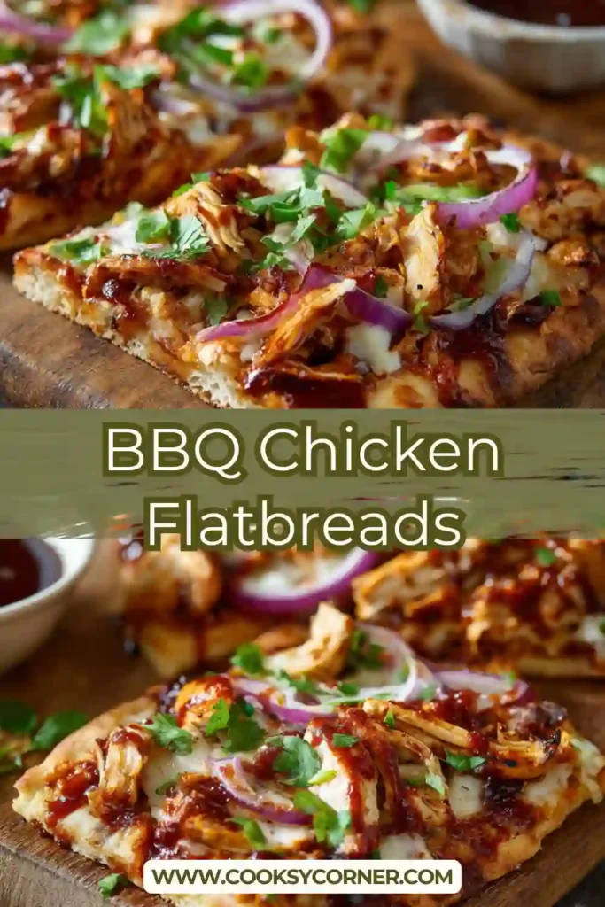 BBQ chicken flatbread with melted mozzarella, red onions, and bell peppers.