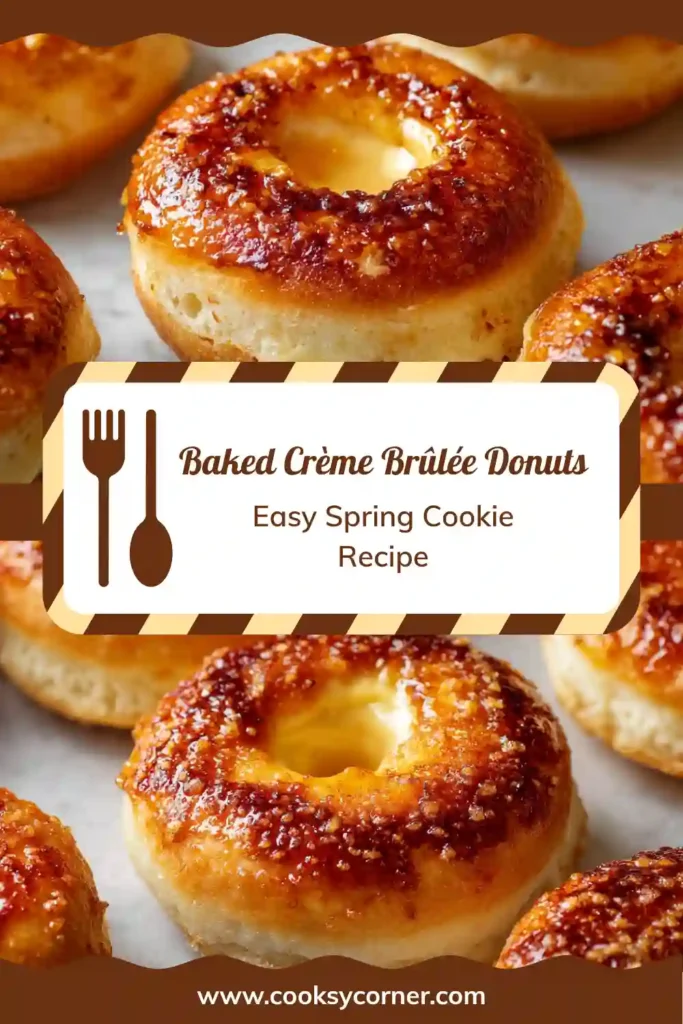 Homemade crème brûlée donuts with golden tops and soft interior texture.