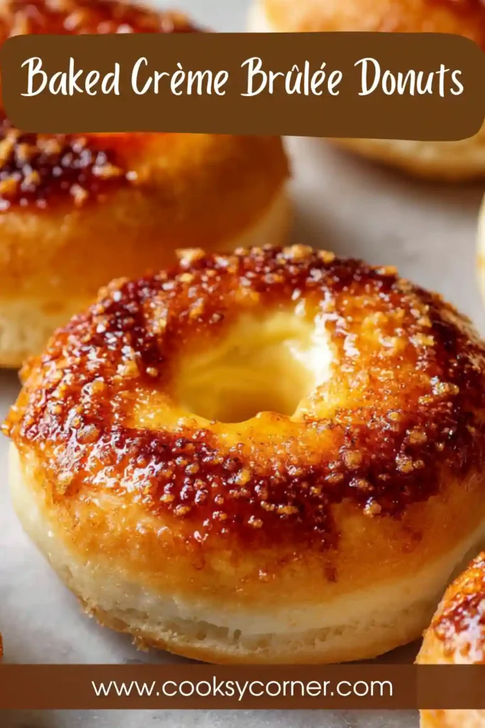 Baked Crème Brûlée Donuts with caramelized sugar tops and creamy custard filling inside.