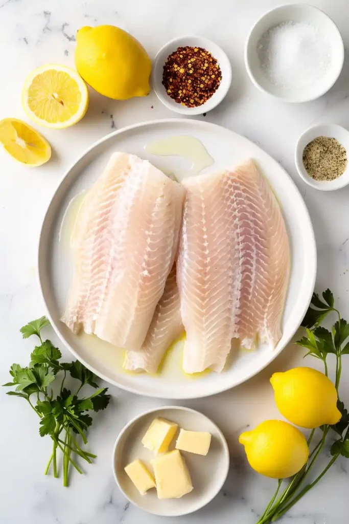 Healthy baked tilapia served with parsley garnish.