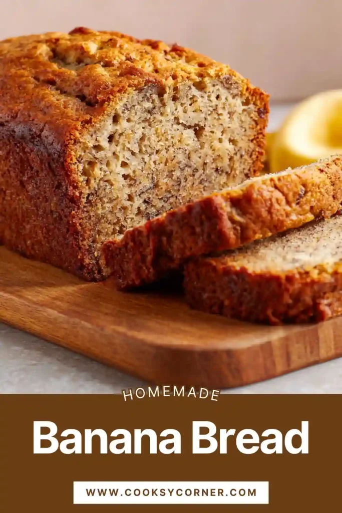 Homemade Banana Bread loaf made with ripe bananas and baked until golden.