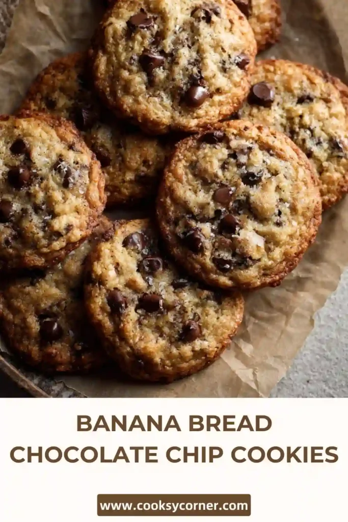 Fresh Banana Bread Chocolate Chip Cookies on parchment paper with soft centers and lightly browned edges. Perfect easy banana dessert recipe.