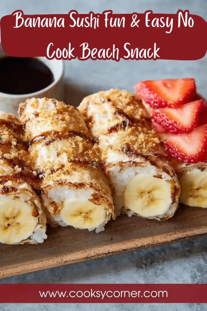 Close-up of banana sushi rolls made with tortillas and sweet toppings. A fun fruit snack for kids and an easy banana recipe.